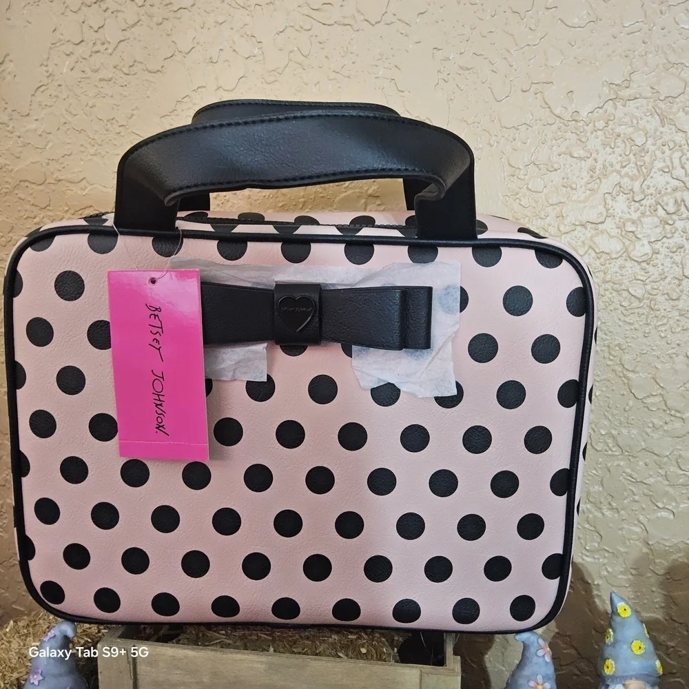 Betsey Johnson Pink and Black Polka Dot Cosmetic Bag